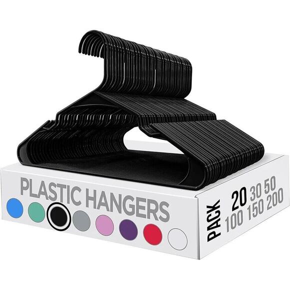 Utopia Home Plastic Hangers 20 Pack Space Saving - Durable Coat Hanger Black - Picture 1 of 5